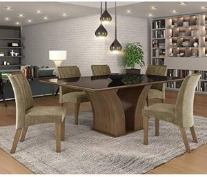 Conjunto Sala de Jantar Mesa Tampo Mdf+vidro 6 Cadeiras Leblon Tik Plus Espresso