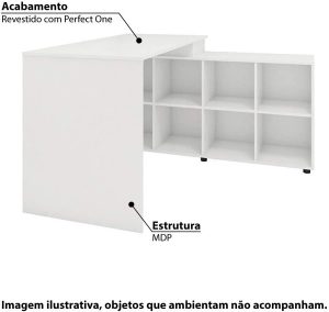 Mesa de Escritório em L com 8 Nichos